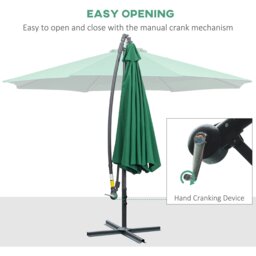 Rackhams 3(m) Garden Banana Parasol Hanging Cantilever Umbrella with Crank Handle and Cross Base for Outdoor, Sun Shade, Green - Coffee - 295cm x 295cm x 255cm - thumbnail 4
