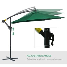 Rackhams 3(m) Garden Banana Parasol Hanging Cantilever Umbrella with Crank Handle and Cross Base for Outdoor, Sun Shade, Green - Coffee - 295cm x 295cm x 255cm - thumbnail 5