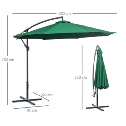 Rackhams 3(m) Garden Banana Parasol Hanging Cantilever Umbrella with Crank Handle and Cross Base for Outdoor, Sun Shade, Green - Coffee - 295cm x 295cm x 255cm - thumbnail 6