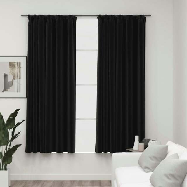 Rackhams Linen-Look Blackout Curtains with Hooks 2 pcs Anthracite 140x175 cm