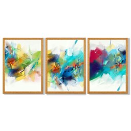 Rackhams Set of 3 Abstract Multicolour Blue Pink Framed Wall Art Prints - 30x42cm (A3) - White - thumbnail 6