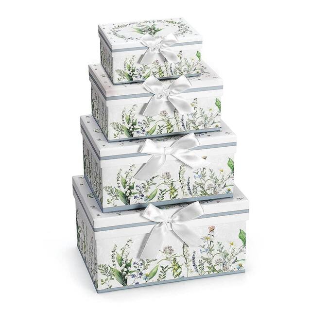 Rackhams Set of 4 Gift Boxes, Floral Design with Bow, Storage