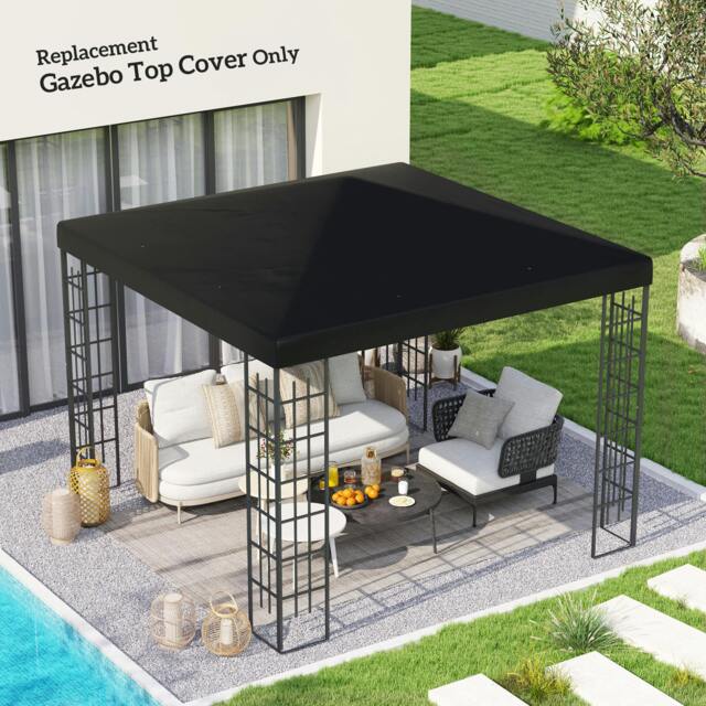 Rackhams 3 x 3(m) Gazebo Canopy Replacement Cover, UPF30+, Black - Black - image 1