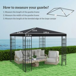 Rackhams 3 x 3(m) Gazebo Canopy Replacement Cover, UPF30+, Black - Black - 600D Oxford fabric - 298L x 298Wcm - thumbnail 6