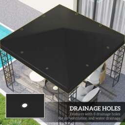 Rackhams 3 x 3(m) Gazebo Canopy Replacement Cover, UPF30+, Black - Black - 600D Oxford fabric - 298L x 298Wcm - thumbnail 4