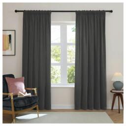 Rackhams Chenille Lined Pencil Pleat Curtains - Charcoal - 183cm x 117cm - Charcoal - 100% Polyester