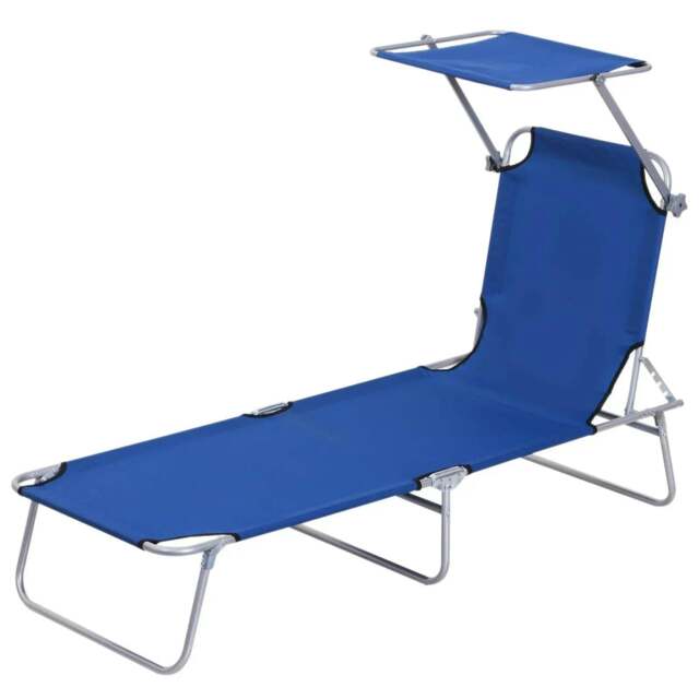 Rackhams Single Sun Lounger, with Awning and Reclining Back - Blue - Blue - image 1