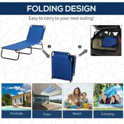 Rackhams Single Sun Lounger, with Awning and Reclining Back - Blue - Blue - thumbnail 5