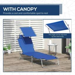 Rackhams Single Sun Lounger, with Awning and Reclining Back - Blue - Blue - thumbnail 6
