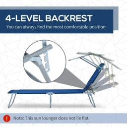 Rackhams Single Sun Lounger, with Awning and Reclining Back - Blue - Blue - thumbnail 4
