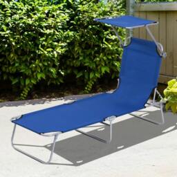Rackhams Single Sun Lounger, with Awning and Reclining Back - Blue - Blue - thumbnail 2