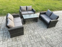 Rackhams 6 Seater Rattan Wicker Garden Furniture Patio Conservatory Sofa Set with Coffee Table Double Seater Sofa - thumbnail 2