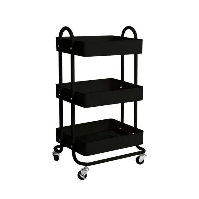 Rackhams 3 Tiers Kitchen Trolley Cart Steel Storage Rack Shelf Organiser Black - image 1