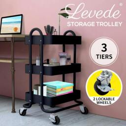Rackhams 3 Tiers Kitchen Trolley Cart Steel Storage Rack Shelf Organiser Black - thumbnail 2