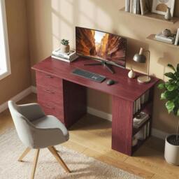 Rackhams 120cm PC Table Workstation Computer Desk w/ Drawers, 3 Shelves - 120 x 49 x 72cm - Walnut Brown