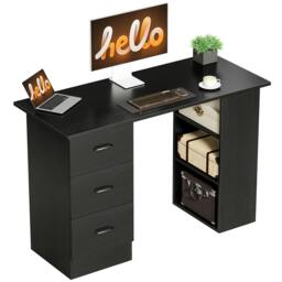 Rackhams 120cm PC Table Workstation Computer Desk w/ Drawers, 3 Shelves - 120 x 49 x 72cm - Walnut Brown - thumbnail 3