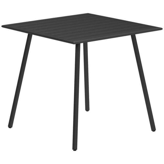Rackhams Square Garden Table with Slat Top, Steel Frame, Outdoor Table for 4 Person, 80 x 80 x 74 cm, Black
