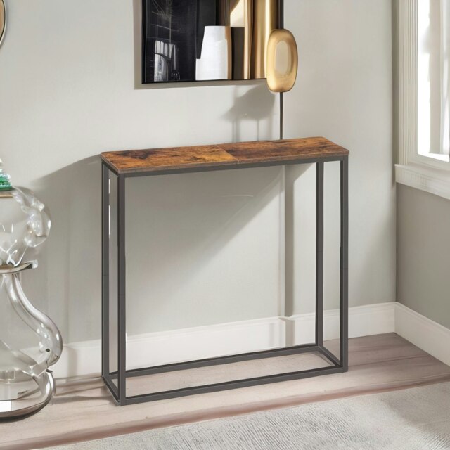 Rackhams Industrial Square Metal Hallway Console Table Rustic Brown - image 1
