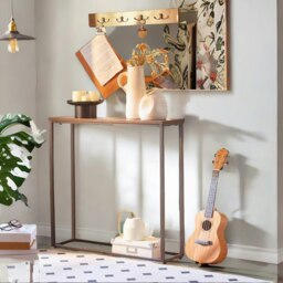 Rackhams Industrial Square Metal Hallway Console Table Rustic Brown - thumbnail 3