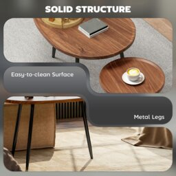 Rackhams 2 80cm Sofa Side Table Set of 2 with Metal Legs, Chestnut Wood Effect - Wood effect, matte black - Not applicable - MDF, metal - thumbnail 4