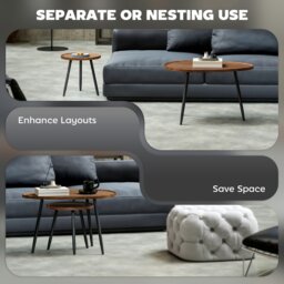 Rackhams 2 80cm Sofa Side Table Set of 2 with Metal Legs, Chestnut Wood Effect - Wood effect, matte black - Not applicable - MDF, metal - thumbnail 3