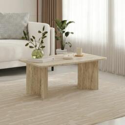 Rackhams Modern Radius Coffee Table 100cm Rectangular Centre Table with 2-Panel Base Leg Particleboard, Living Room - Dark Oak - thumbnail 2