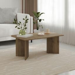 Rackhams Modern Radius Coffee Table 100cm Rectangular Centre Table with 2-Panel Base Leg Particleboard, Living Room - Dark Oak - thumbnail 1