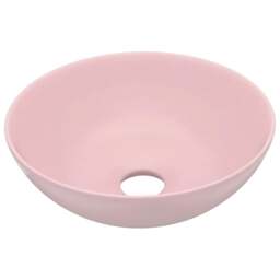 Rackhams Bathroom Sink Ceramic Matt Pink Round - thumbnail 2