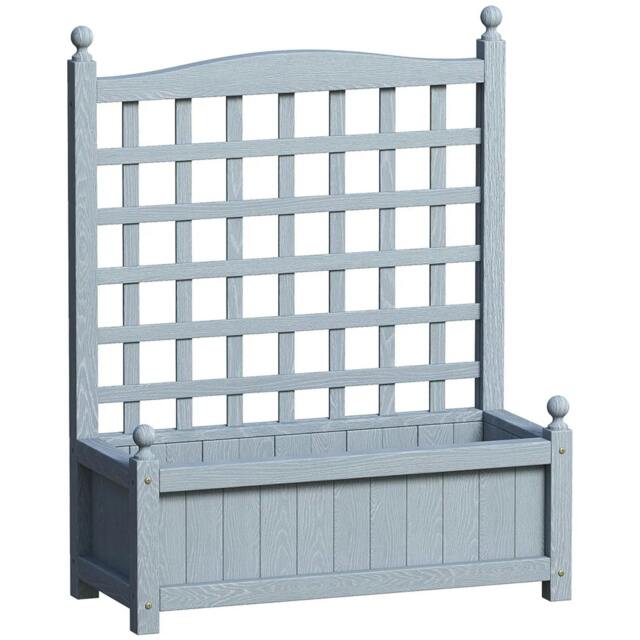 Rackhams Garden Planters with Trellis for Climbing Vines, Wood Raised Beds for Garden, Flower Pot, Indoor Outdoor, Grey
