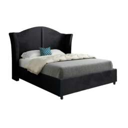 Rackhams Zampa Curved Top Curved Winged Upholstered Soft Velvet Bed Frame - Black - Black - Single - thumbnail 5