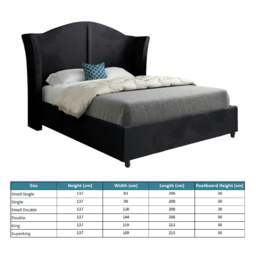 Rackhams Zampa Curved Top Curved Winged Upholstered Soft Velvet Bed Frame - Black - Black - Single - thumbnail 4