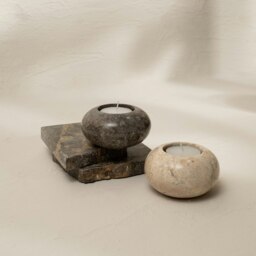 Rackhams Curved Tea Light Candle Holder In Black and beige Marble - Black - thumbnail 2