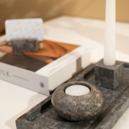 Rackhams Curved Tea Light Candle Holder In Black and beige Marble - Black - thumbnail 5
