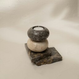 Rackhams Curved Tea Light Candle Holder In Black and beige Marble - Black - thumbnail 4