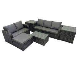 Rackhams Outdoor Love Sofa 3 Seater Sofa Coffee Table Set Garden Rattan Furniture Set 6 Seater with 2 Side Tables Big Stool Dark Grey - thumbnail 2