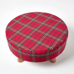 Rackhams Traditional Red, Green and White Tartan Flat Footstool with Legs - thumbnail 3