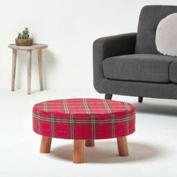 Rackhams Traditional Red, Green and White Tartan Flat Footstool with Legs - thumbnail 2