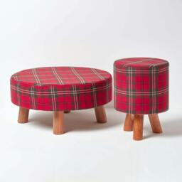 Rackhams Traditional Red, Green and White Tartan Flat Footstool with Legs - thumbnail 5
