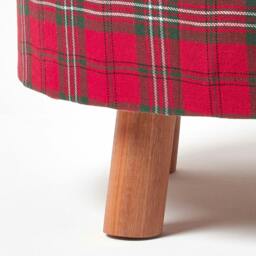 Rackhams Traditional Red, Green and White Tartan Flat Footstool with Legs - thumbnail 4