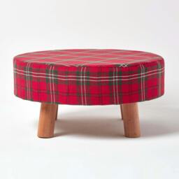 Rackhams Traditional Red, Green and White Tartan Flat Footstool with Legs