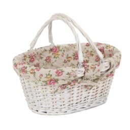 Rackhams Whitewash Swing Handle Wicker Shopping Basket with White Lining - Medium - thumbnail 6