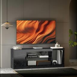 Rackhams Marble Effect TV Stand Cabinet with Glass Shelf for 55 Inch TVs - Black - Marble effect - 1 - thumbnail 1