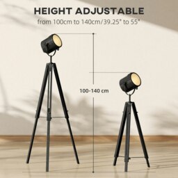 Rackhams Industrial Tripod Floor Lamp Wood Height Adjustable Spotlight, Black - Black - Bulb not included - Pine wood, metal - thumbnail 5