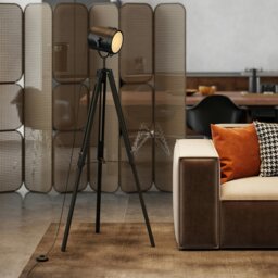 Rackhams Industrial Tripod Floor Lamp Wood Height Adjustable Spotlight, Black - Black - Bulb not included - Pine wood, metal - thumbnail 3