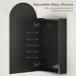 Rackhams Bathroom Mirror Cabinet with Adjustable Glass Shelves, Black - Black - Bathroom Mirror Cabinet - 1 - thumbnail 5