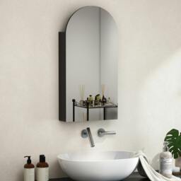Rackhams Bathroom Mirror Cabinet with Adjustable Glass Shelves, Black - Black - Bathroom Mirror Cabinet - 1 - thumbnail 2