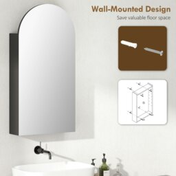 Rackhams Bathroom Mirror Cabinet with Adjustable Glass Shelves, Black - Black - Bathroom Mirror Cabinet - 1 - thumbnail 6