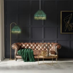 Rackhams Traditional Victorian Empire Lampshade in Soft Forest Green Velvet with Tassels - thumbnail 6