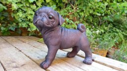 Rackhams Pug Dog Garden Sculpture Ornament Decor - Polystone Resin - 1 - Bronze - thumbnail 1