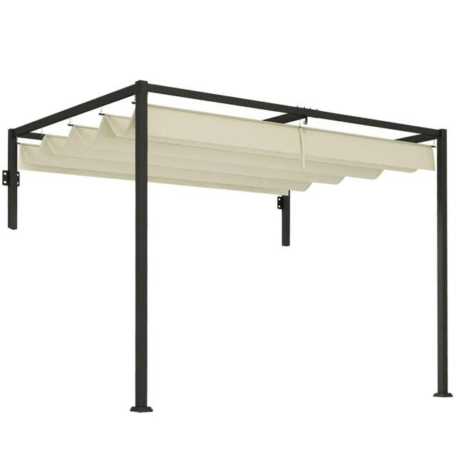 Rackhams 2 x 3(m) Lean To Steel Pergola, with Moving Fabric Canopy - Khaki